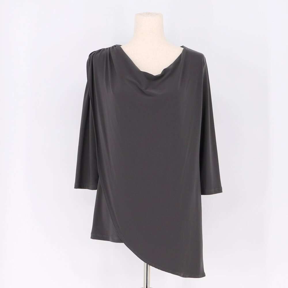 CLARA SUNWOO Flowy Faux Wrap 3/4 Sleeve Top Charcoal Gray Size M